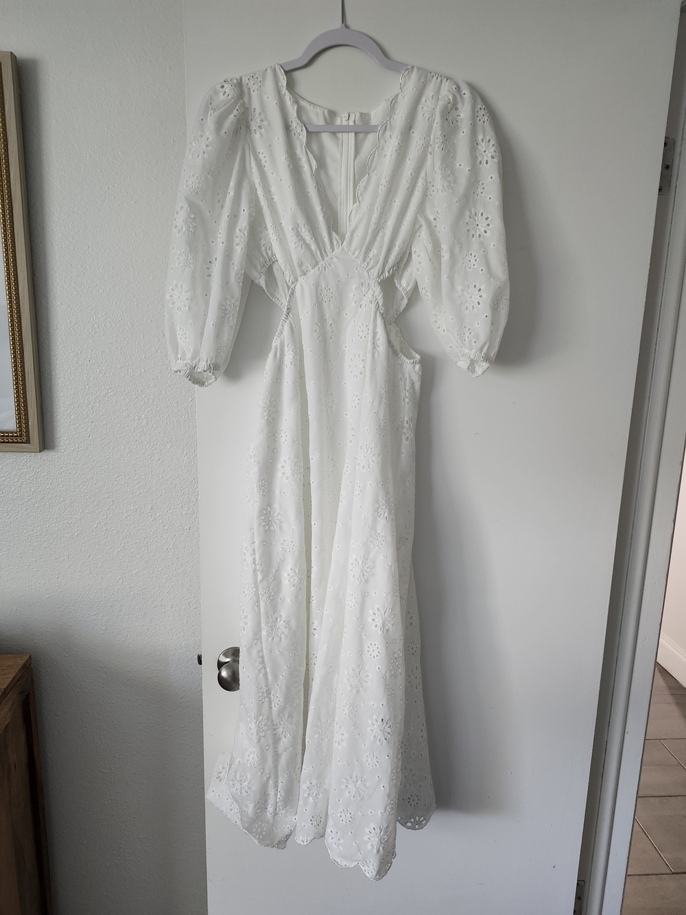 SHEIN White Eyelet Puff-Sleeve Maxi Dress